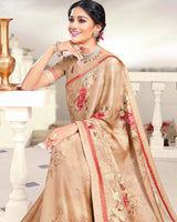 Vishal Prints Peach Printed Crepe Saree With Border