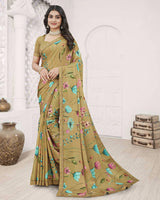 Vishal Prints Dusty Brown Digital Print Criva Crepe Saree With Fancy Printed Border