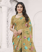 Vishal Prints Dusty Brown Digital Print Criva Crepe Saree With Fancy Printed Border