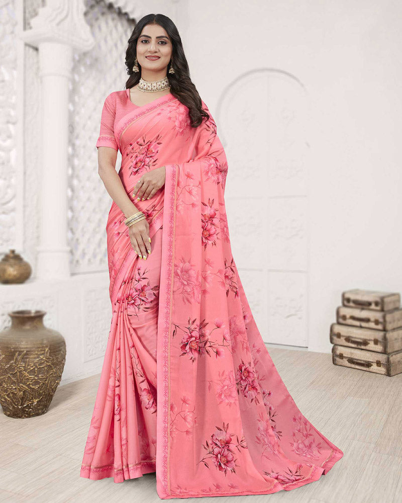 Vishal Prints Coral Digital Print Criva Crepe Saree With Fancy Printed Border