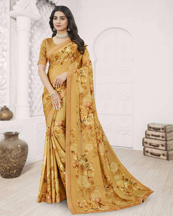 Vishal Prints Mustard Digital Print Criva Crepe Saree With Fancy Printed Border