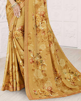 Vishal Prints Mustard Digital Print Criva Crepe Saree With Fancy Printed Border