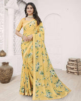 Vishal Prints Pastel Yellow Digital Print Criva Crepe Saree With Fancy Printed Border