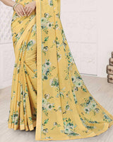 Vishal Prints Pastel Yellow Digital Print Criva Crepe Saree With Fancy Printed Border