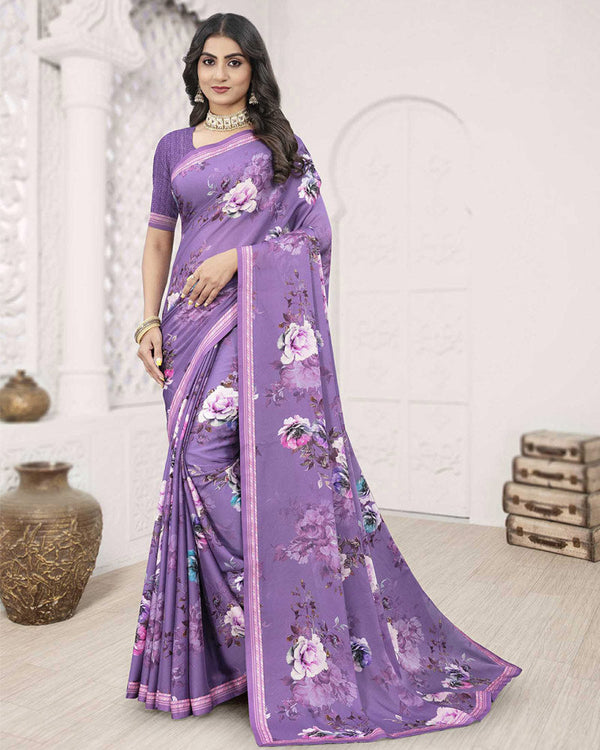 Vishal Prints Pastel Magenta Digital Print Criva Crepe Saree With Fancy Printed Border