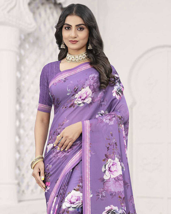 Vishal Prints Pastel Magenta Digital Print Criva Crepe Saree With Fancy Printed Border