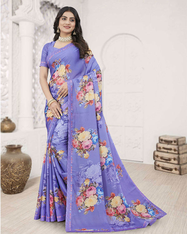 Vishal Prints Violet Digital Print Criva Crepe Saree With Fancy Printed Border