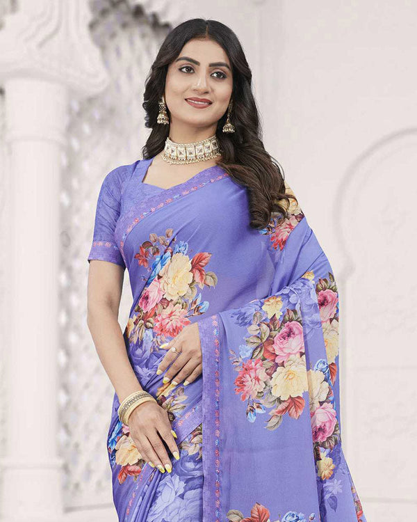 Vishal Prints Violet Digital Print Criva Crepe Saree With Fancy Printed Border