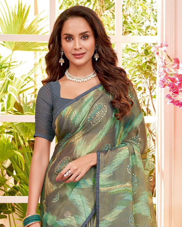 Vishal Prints Sand Grey Fancy Chiffon Saree With Core Piping And Tassel